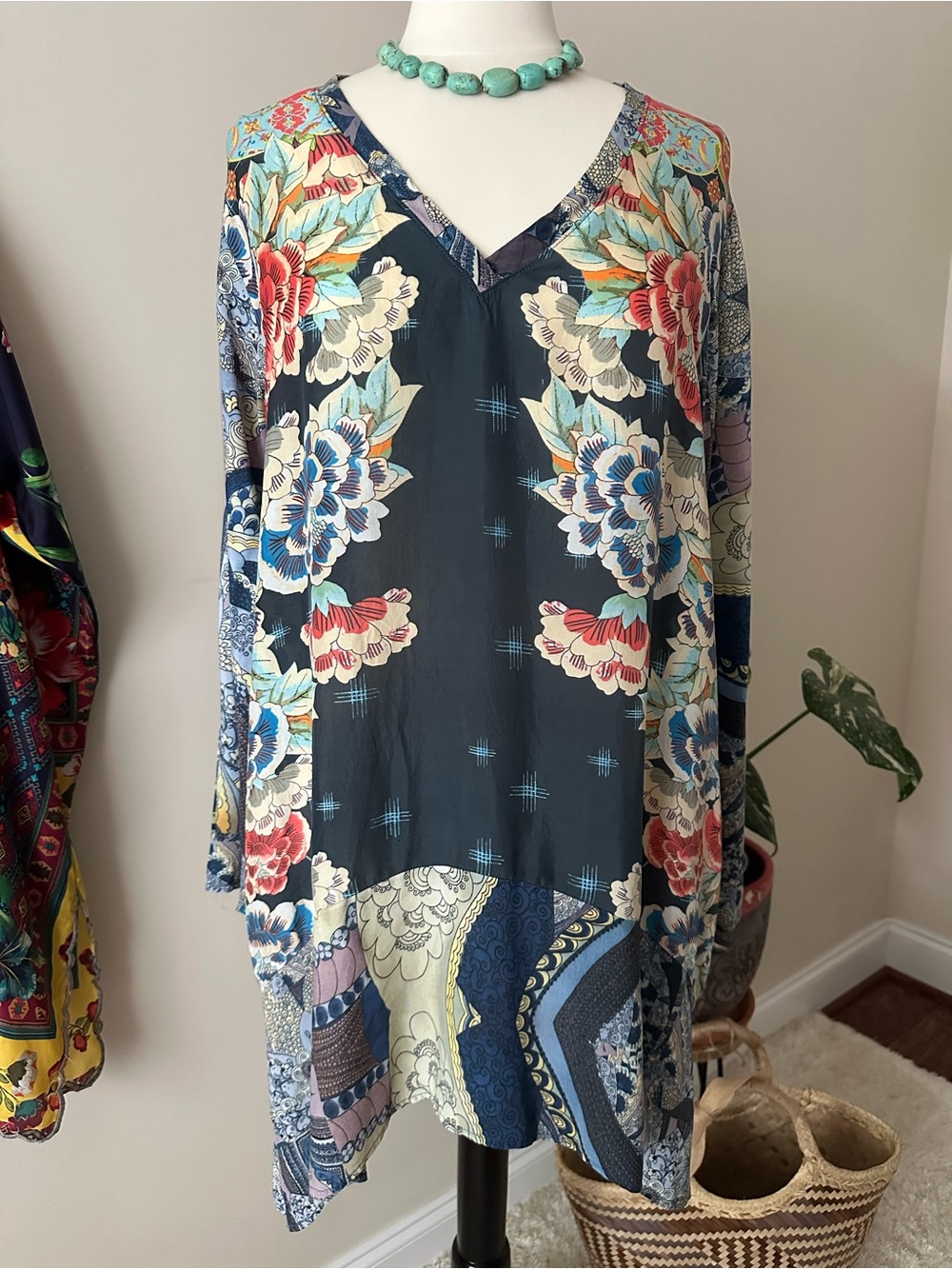 Johnny Was Japanese Floral V-Neck Tunic